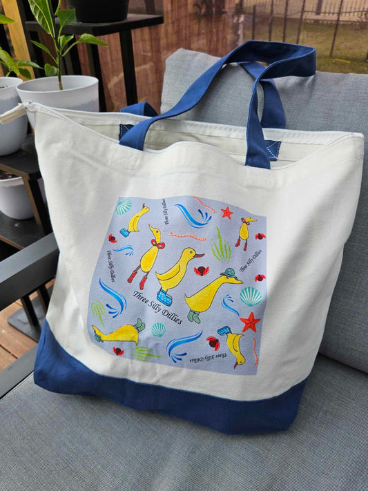 Three Silly Dillies - Large tote Bag (with zip)