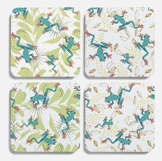 Frogs & Ferns - Set of 4 coasters (2 designs)